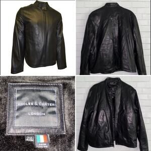 Knoles & Carter Black Italian Lambskin Leather Moto Mens Jacket Lined 2XL